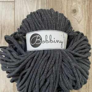 Bobbiny Premium Zsinórfonal - 5 mm - SHINY CHARCOAL (arany és ezüstszálas)– 100 m
