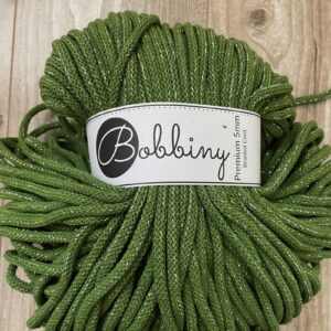 Bobbiny Premium Zsinórfonal - 5 mm - SHINY MOSS GREEN (arany és ezüstszálas)– 100 m