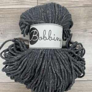 Bobbiny Premium Zsinórfonal - 3 mm - SHINY CHARCOAL (arany és ezüstszálas)– 100 m